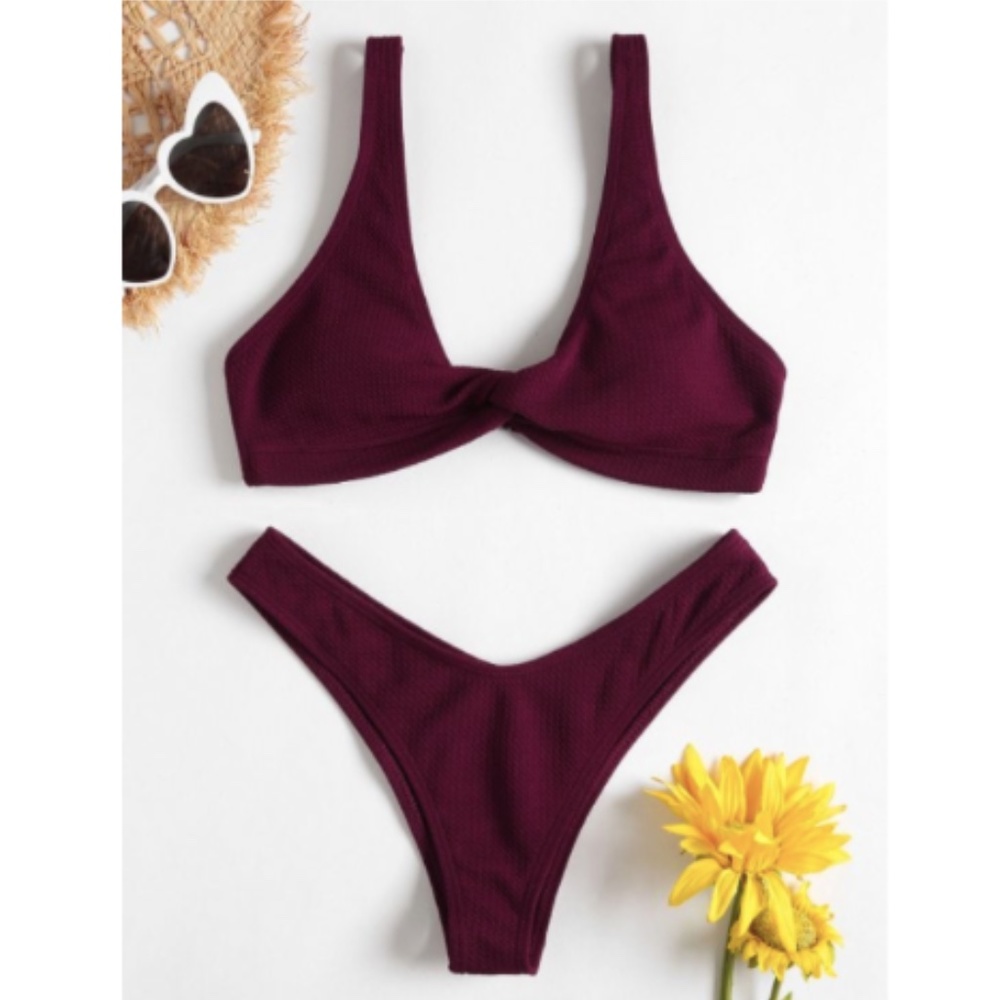 ZAFUL Red Wine Twist Bikini Set